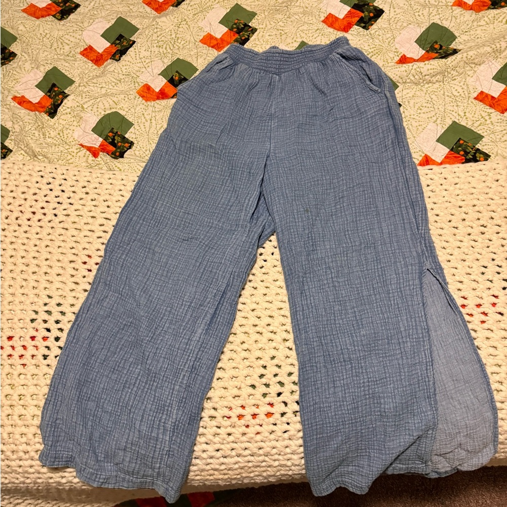 100% cotton wide leg slit pants pool party